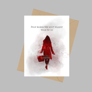 Red Riding Hood Quote, A5 Wenskaart, Angst maakt de wolf groter dan hij is, Inspirerend Sprookje, Motiverend Cadeau