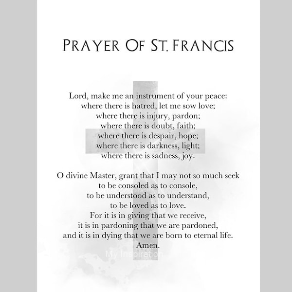 The Prayer of St Francis of Assisi ART PRINT Inspirational, Religious, Christian, Prayer, Wall Art, Home Decor