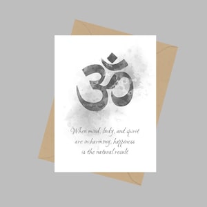 Citazione del simbolo Om, biglietto di auguri A5, ispiratore, motivazionale, Zen, Yoga, Mente, Corpo, Spirito, Armonia, Felicità, Regalo, Bianco e nero
