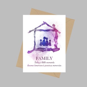 Famiglia, i piccoli momenti di oggi diventano i preziosi ricordi di domani, Biglietto di auguri A5, Preventivo, Regalo ispirazionale Wall Art