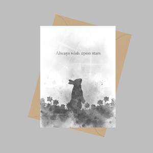 Always Wish Upon Stars Quote, biglietto di auguri A5, coniglio, animale, ispiratore, regalo, bianco e nero