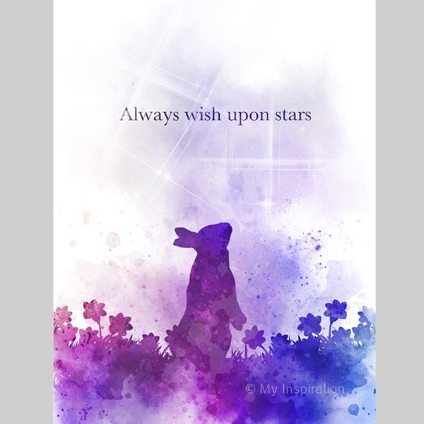 Always Wish Upon Stars Quote ART PRINT, Rabbit, Animal, Inspirational, Nursery, Gift, Wall Art, Home Decor