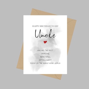 Happy Birthday Uncle Card, A5 Greeting Card, Card From Niece, Birthday Card For Uncle