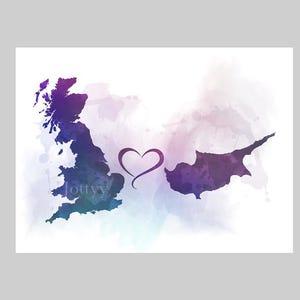 GroßbritannienZypern Verbindungskarte zwei Länder KUNSTDRUCK Reisen, Urlaub, Geschenk, Wandkunst, Wohnkultur, Schlafzimmer, Büro, Freunde, Paare
