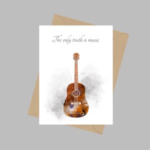 De enige waarheid is muziek, A5 wenskaart, citaat, akoestische gitaar, inspirerend, instrument, gitarist, muzikant, geschenk
