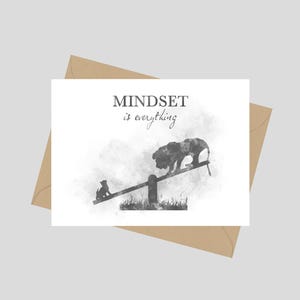 Citation La mentalité, c'est tout, carte de voeux A5, inspirant, motivant, idée cadeau, chat, lion, entrepreneur, positif, noir et blanc
