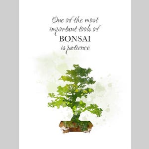 Bonsai Tree Quote ART PRINT One of the most important tools of Bonsai is patience, Inspirational, Gift, Wall Art, Home Decor, Bedroom Office