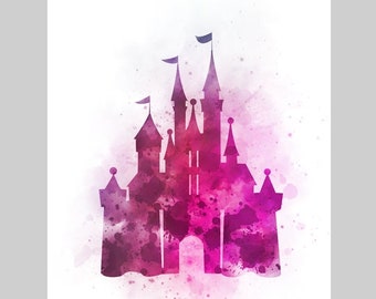 Cinderella Castle Pink ART PRINT Nursery, Princess, Gift, Wall Art, Home Decor