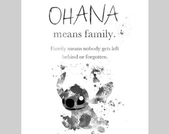 Stitch Ohana Means Family Quote Watercolor Art Print Lilo -  Portugal