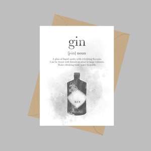 Gin Definition Zitat, A5 Grußkarte, Alkohol, Getränk, Geschenk, schwarz weiß