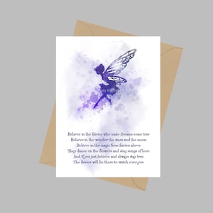 Geloof in Feeën Gedicht, A5 Wenskaart, Fee, Quote, Inspirerend, Cadeau