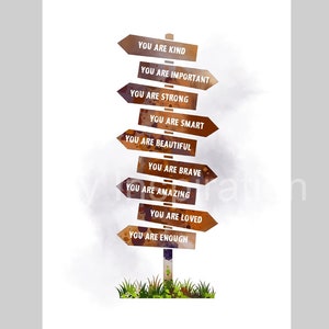 You Are Amazing Beautiful Loved Signpost Quotes, ART PRINT, Inspirational, Positive, Wall Art, Home Decor, Girls Women Bedroom, Gift Idea