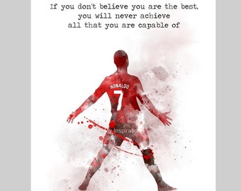Impresión artística con frase de Cristiano Ronaldo del Manchester United, fútbol, deporte, regalo, arte mural, decoración del hogar, inspiración, motivación.