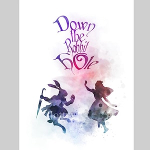 Alice in Wonderland Down the Rabbit Hole Quote ART PRINT Gift Idea, Nursery, Wall Art, Home Decor, Bedroom