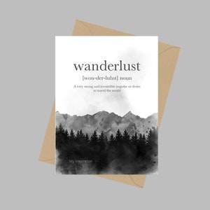 Fernweh Definition Zitat, A5 Grußkarte, Reise, Geschenk, schwarz weiß