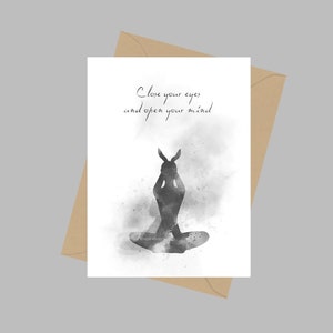 Sluit je ogen en open je geest Quote, A5 Wenskaart, Yoga, Inspirerend, Motiverend, Fitness, Meditatie, Cadeau, Zwart-Wit