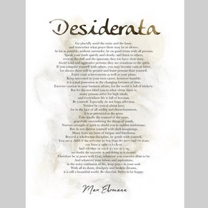 Desiderata proza gedicht, ART PRINT, inspirerend, motiverend, positief, kunst aan de muur, decor van het huis, slaapkamer, kantoor, cadeau-idee