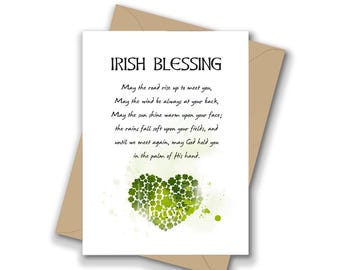 Bendición irlandesa, tarjeta de felicitación A5, Que el camino se alce a tu encuentro, Corazón de trébol, Regalo