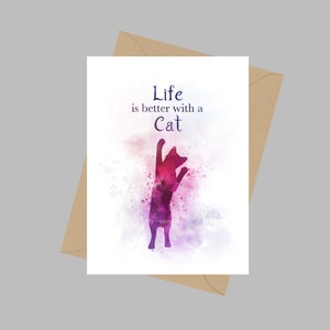 Life is better with a Cat, A5 Grußkarte, Spruch, Tier, Geschenk