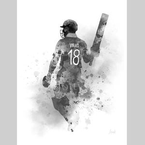 Virat Kohli KONSTTRYCK Cricket, Indien, Sport, Gåva, Väggkonst, Heminredning, Svartvitt bild 1
