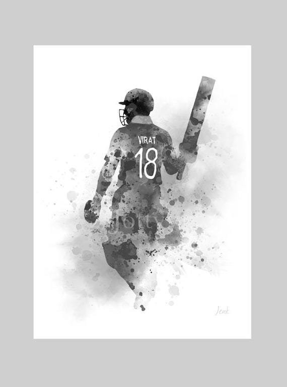 Virat Kohli ART PRINT Cricket, India, Sport, Gift, Wall Art, Home Decor, Black and White