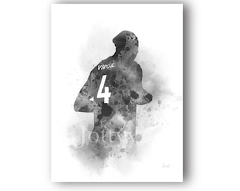 Virgil van Dijk ART PRINT Liverpool, Football, Sport, Gift, Wall Art, Home Decor, Black and White