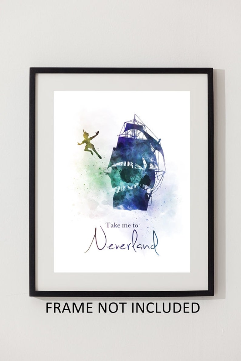 Peter Pan Quote ART PRINT Neverland Gift Nursery Home Decor Wall Art Jolly Roger