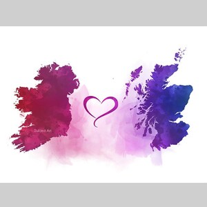 Irland Schottland Verbindungskarte Zwei Länder KUNSTDRUCK Reisen, Urlaub, Geschenk, Wandkunst, Freunde, Paare