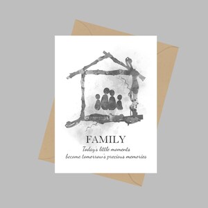Famiglia, i piccoli momenti di oggi diventano i preziosi ricordi di domani, Biglietto di auguri A5, Preventivo, Inspirational Gift Wall Art, Bianco e nero