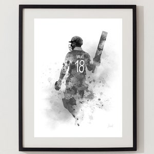 Virat Kohli KONSTTRYCK Cricket, Indien, Sport, Gåva, Väggkonst, Heminredning, Svartvitt bild 2