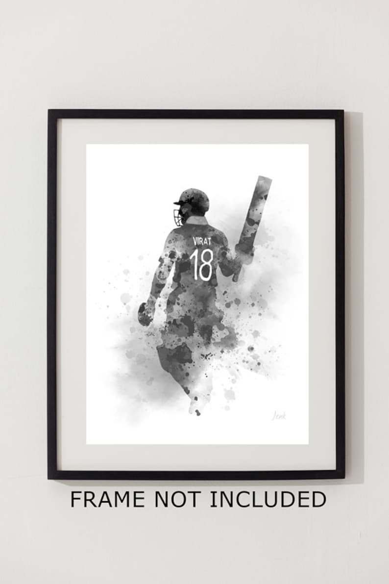 Virat Kohli KONSTTRYCK Cricket, Indien, Sport, Gåva, Väggkonst, Heminredning, Svartvitt bild 2