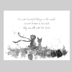 The most beautiful things in the world cannot be seen or touched, they are felt with the heart Quote ART PRINT Nursery, Gift Black and White