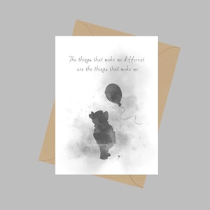 Winnie l’ourson Citation, Carte de vœux A5, Ballon, Inspiration, Cadeau, Noir et Blanc