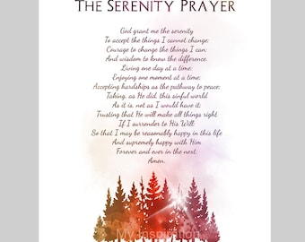 Serenity Prayer ART PRINT Inspirational Wall Art, Home Decor, Recovery, Courage, Gift Idea