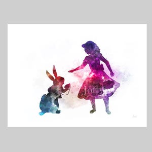 Alice in Wonderland ART PRINT Alice and White Rabbit, Nursery, Gift, Wall Art, Home Decor, Bedroom, Office