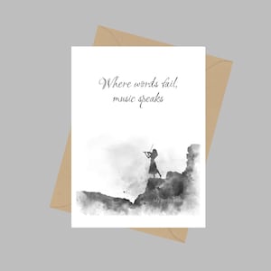 Dove le parole falliscono, la musica parla, il biglietto di auguri A5, la citazione musicale, il violino, l'ispirazione, il regalo, il bianco e nero