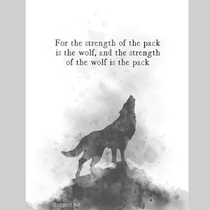 For the strength of the pack is the wolf Quote ART PRINT Inspirational, Jungle Book, Rudyard Kipling, Gift, Wall Art, Black and White