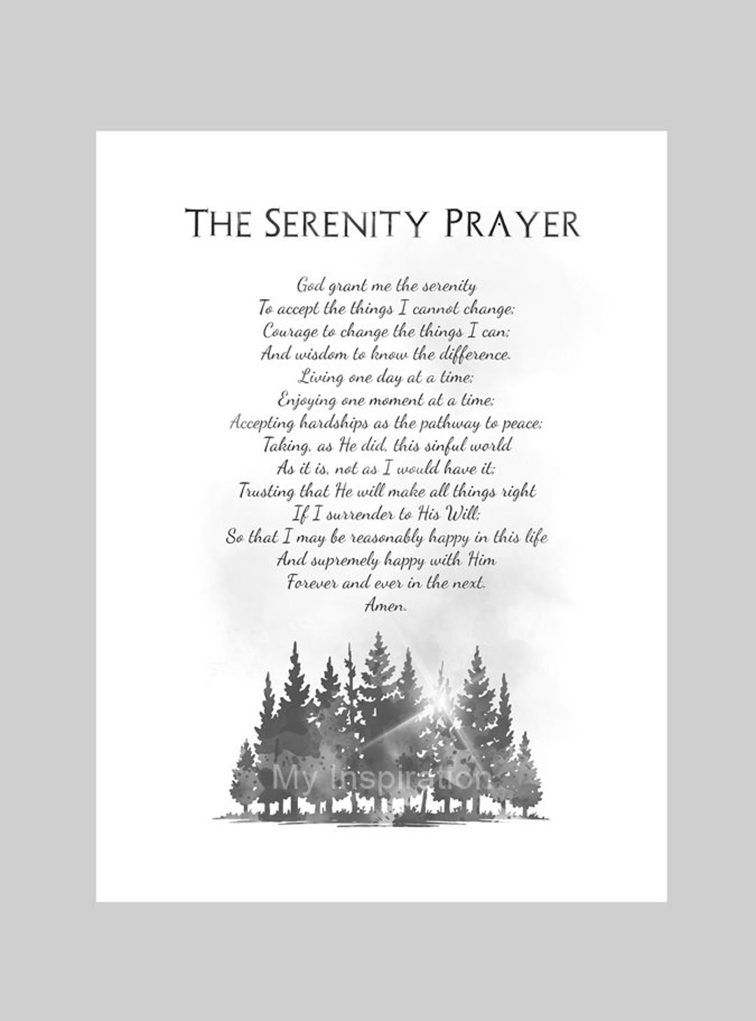 The Serenity Prayer ART PRINT Inspirational Wall Art, Home Decor
