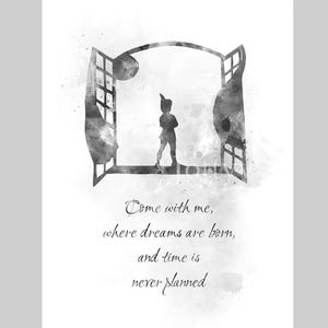 Peter Pan Quote ART PRINT Window, Inspirational, Nursery, Gift, Wall Art, Home Decor, Bedroom, Black and White