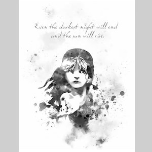 Les Misérables Victor Hugo citation ART PRINT comédie musicale, théâtre, Broadway, West End, cadeau, art mural, décoration d&#39;intérieur, noir et blanc