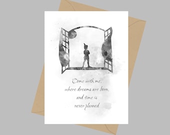 Peter Pan Quote, A5 Greeting Card, Window, Inspirational, Gift, Black and White