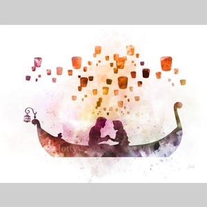 Tangled Lantern Scene ART PRINT Rapunzel, Princess, Nursery, Gift, Wall Art, Home Decor