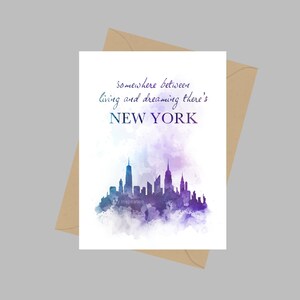 New York Quote, Biglietto di auguri A5, Da qualche parte tra vivere e sognare, Ispirazione, Skyline, Viaggi, Regalo