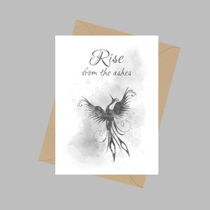 Cita del pájaro Fénix, tarjeta de felicitación A5, Resurgir de las cenizas, Mitología, Inspiración, Regalo, Blanco y negro