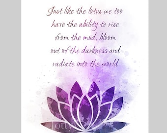 Lotus Flower Quote ART PRINT Inspirational, Motivational, Zen, Yoga, Gift, Wall Art, Home Decor, Bedroom