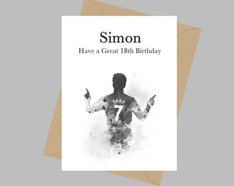 Bukayo Saka Personalised, A5 Greeting Card. Arsenal Football Birthday Special Occasion, Gift, Black and White