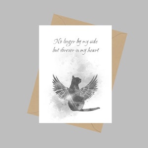 No Longer by my Side but Forever in my Heart Quote, A5 Greeting Card, Cat, Angel Wings, Memorial Sympathy, Animal Pet Loss, Gift, B & W