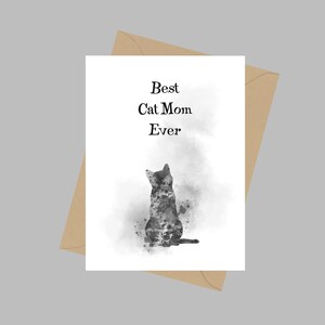 Best Cat Mom Ever Card, Biglietto d'auguri A5, Festa della mamma, Biglietto festa della mamma per mamma gatto, Idee regalo, Bianco e nero