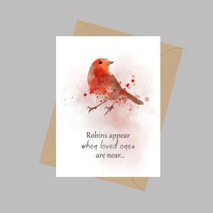 Citation de Robin, carte de voeux A5, Robins apparaissent lorsque des êtres chers sont proches, oiseau, amour, mémorial, cadeau, désolé pour votre perte, carte de sympathie
