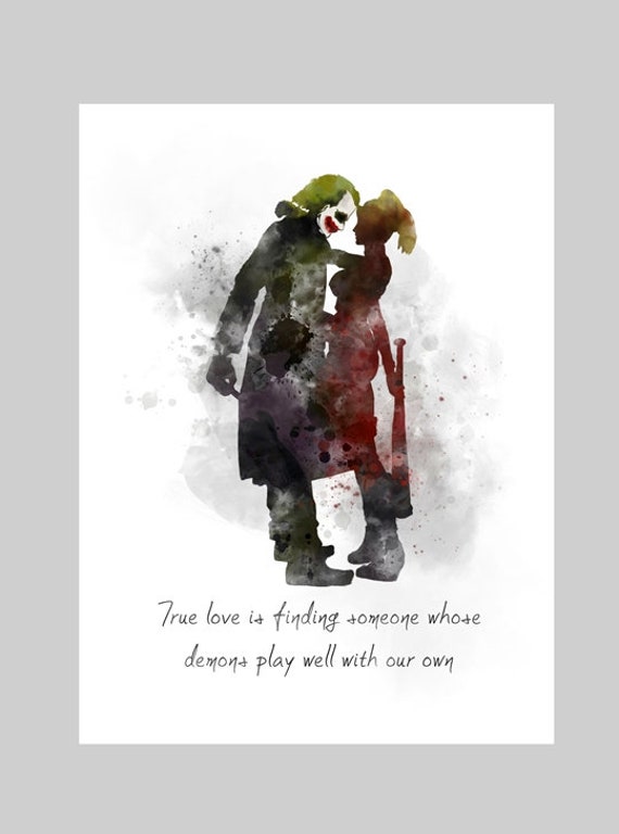 The Joker And Harley Quinn Quote Art Print Superhero Wall Etsy